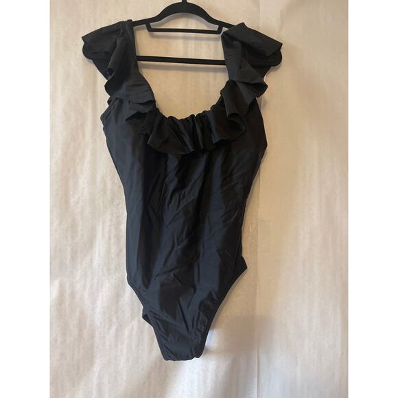J. Crew Reimagined NWT One Piece Slimming Ruffle Sleeve Padded Swimsuit Size 12 - Picture 2 of 7